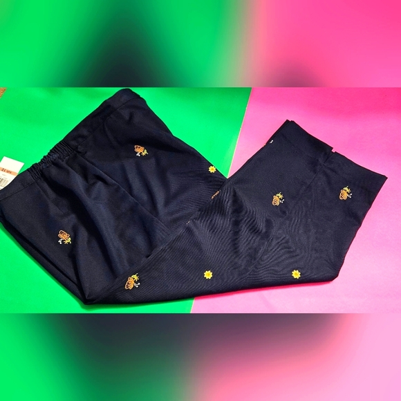 ALFRED DUNNER St Tropez Navy Butterfly & Floral Embroidered Capri Pants 12 NWT - Picture 1 of 6